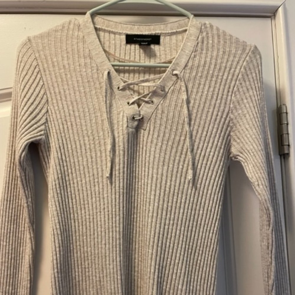 Atmosphere Gray Long Sleeve Shirt with Lace up. Size 6. Worn once.